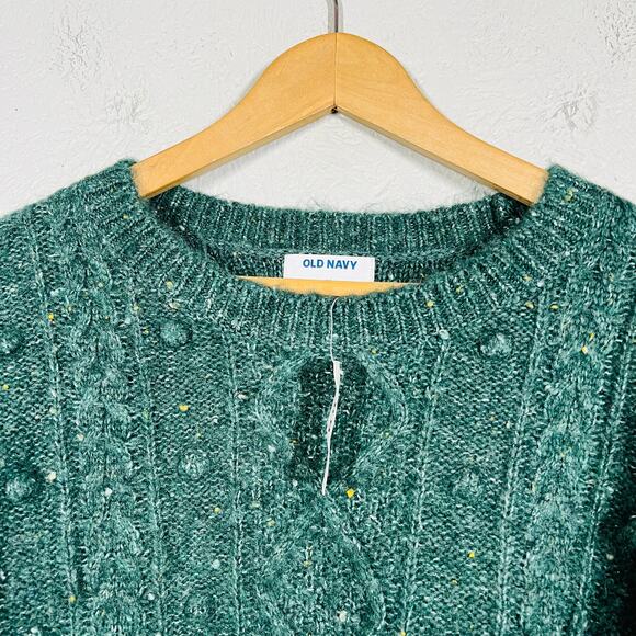NEW! Old Navy Cable Knit Fuzzy Sweater Grandma Green Casual Knit - XS - Picture 2 of 5